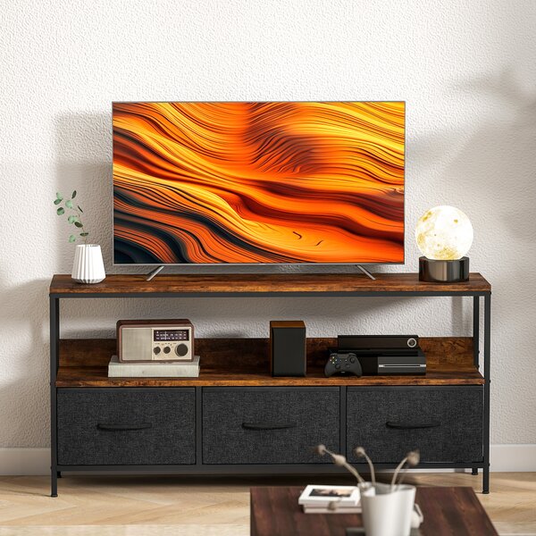 HOMCOM Mobile TV, mobile per televisore fino a 140 cm con 3 cassetti e piedini in acciaio 120 x 29 x 56 cm marrone rustico | Aosom Italy