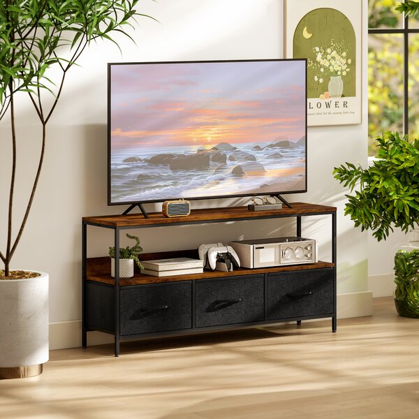 HOMCOM Mobile TV, mobile per televisore fino a 140 cm con 3 cassetti e piedini in acciaio 120 x 29 x 56 cm marrone rustico | Aosom Italy