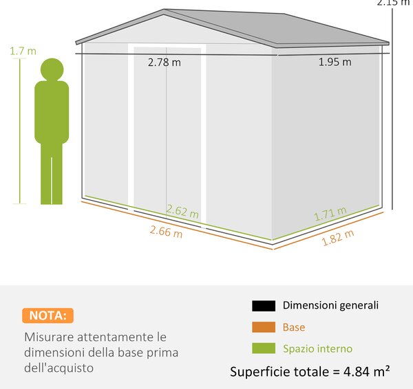 Outsunny Casetta da Giardino in Acciaio Effetto Legno e Doppie Porte Scorrevoli, 278x195x215 cm, Marrone | Aosom Italy