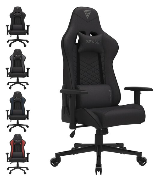 SENSE7 Spellcaster Sedia da gioco in tessuto nero - Sedia da ufficio ergonomica Sedia da scrivania per PC Poltrona da gioco 150 kg Braccioli 2D Inclinazione 160°