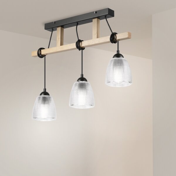 Lampadario a sospensione con cavo LEANDRA 3xE27/15W/230V rovere/nero
