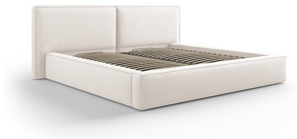 Letto matrimoniale imbottito beige con contenitore e rete inclusi 180x200 cm Arendal - Cosmopolitan Design