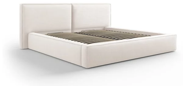 Letto matrimoniale imbottito beige con contenitore e rete inclusi 180x200 cm Arendal - Cosmopolitan Design
