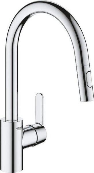 Miscelatore per cucina GROHE Miscelatore per lavello Get, soffione estraibile, bocca a U, 2 tipi di getto, Supersteel, 31484001