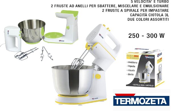 Termozeta Sbattitore con Ciotola Inox Girevole 250 - 300 Watt