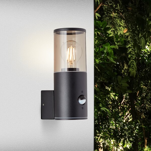 BRILLANTE applique da esterno Sergioro | luce decorativa da esterno | antracite | con rilevatore di movimento | 1x E27 max. 20 W | IP44