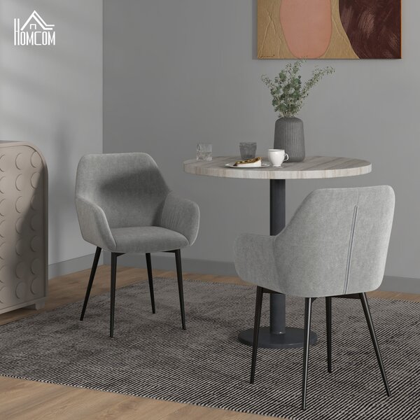 HOMCOM Set 2 Sedie da Pranzo Nordiche Imbottite con Braccioli Ricurvi in Tessuto Effetto Velluto, 54x57x80 cm, Grigio Scuro