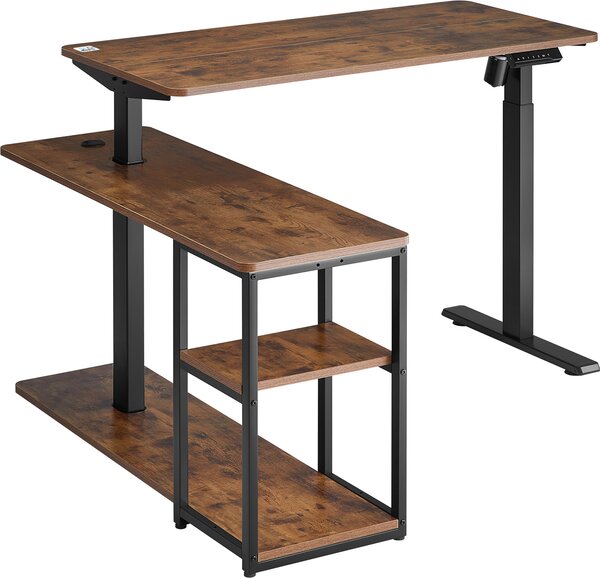Scrivania elettrica Ergo Office regolabile in altezza, altezza massima 121 cm, peso massimo 70 kg, con piano d'appoggio, marrone rustico, ER-450