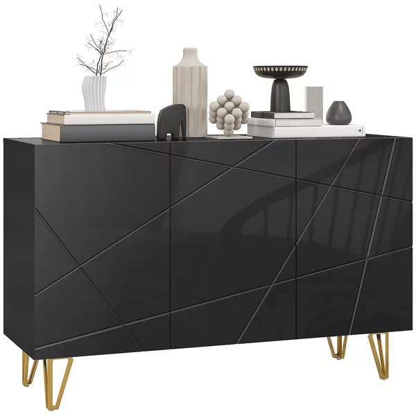 HOMCOM Mobile Contenitore con 2 Armadietti e Ripiano Regolabile, in Truciolato e Metallo, 120x40x75 cm, Nero e Oro|Aosom