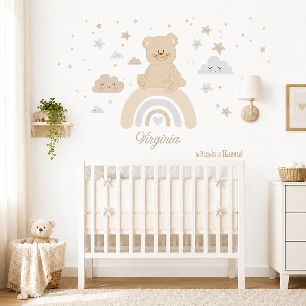 Adesivi murali Orsetto sull' Arcobaleno Grigio/Beige - Adesivi Murali per Bambini