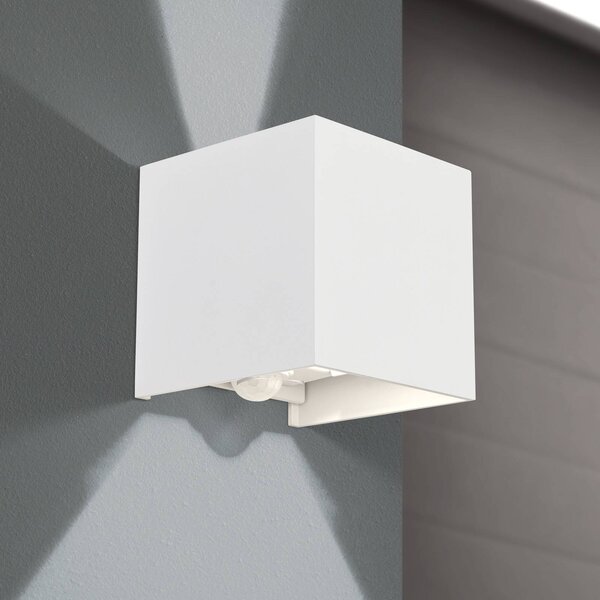 ORION Applique da esterno a LED Cube-S, bianco, metallo, rilevatore di movimento Cube-S, Bianco / Opale, Alluminio, Moderno