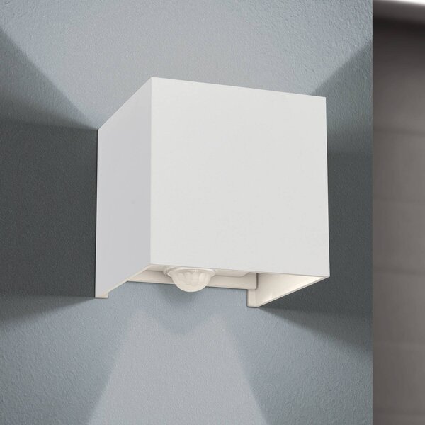 ORION Applique da esterno a LED Cube-S, bianco, metallo, rilevatore di movimento Cube-S, Bianco / Opale, Alluminio, Moderno
