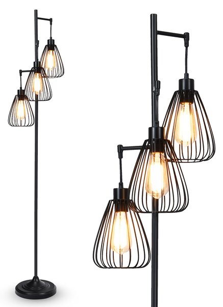Costway Lampada da terra industriale con 3 luci, Lampada di metallo 170 cm con 3 paralumi sospesi
