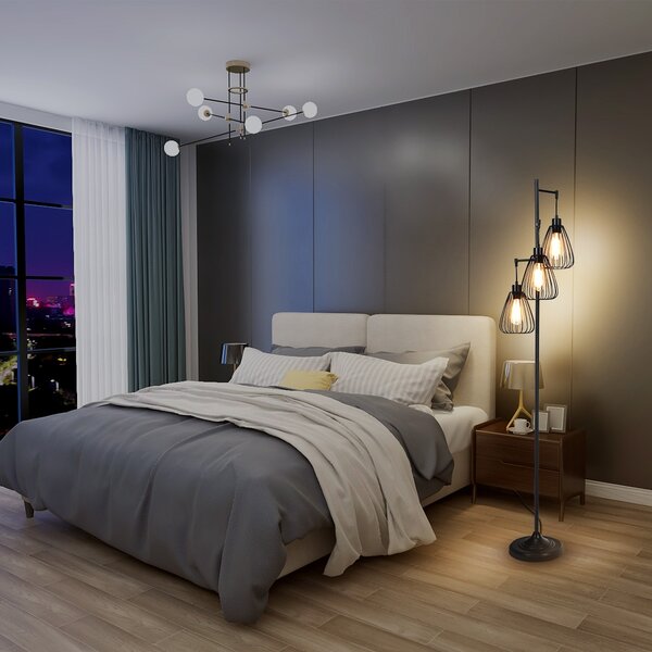 Costway Lampada da terra industriale con 3 luci, Lampada di metallo 170 cm con 3 paralumi sospesi