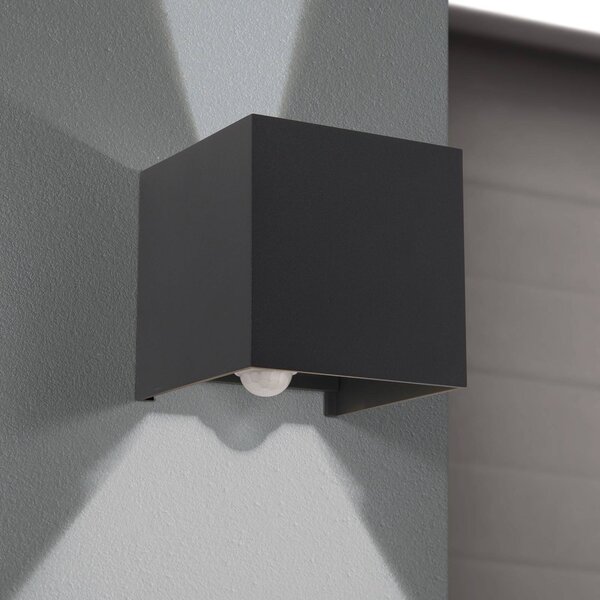 ORION Applique da esterno a LED Cube-S, antracite, metallo, sensore Cube-S, Alluminio / Grigio / Zincato, Alluminio, Moderno
