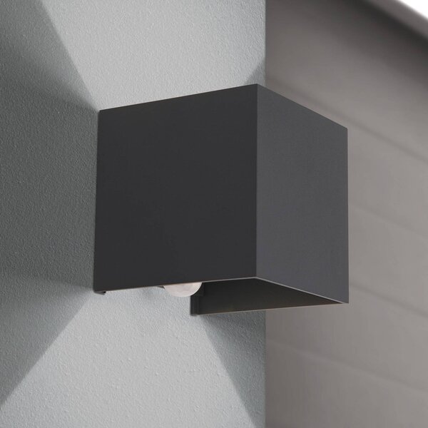 ORION Applique da esterno a LED Cube-S, antracite, metallo, sensore Cube-S, Alluminio / Grigio / Zincato, Alluminio, Moderno
