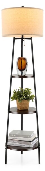 Costway Lampada da terra con 3 ripiani camera da letto e ufficio, Lampada da terra moderna per soggiorno Marrone