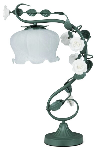 Costway Lampada da tavolo vintage con paralume in vetro a mazzolino di mughetto, Lampada da tavolo vintage 6 rose e foglie metallo Verde