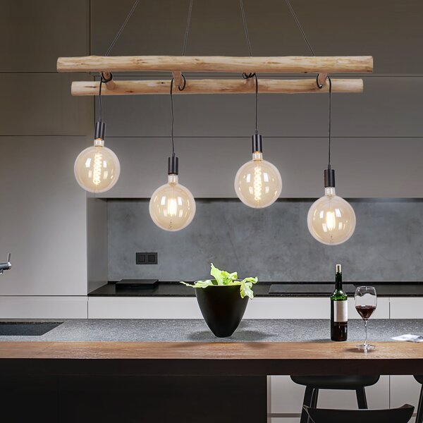 Lampada a sospensione, design a scala, naturale, eucalipto, L 120 cm