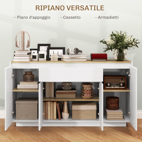 HOMCOM Credenza da Cucina Moderna con Cassetto e 3 Armadietti con Ripiani Regolabili, 140x40x75 cm, Bianco