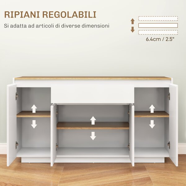 HOMCOM Credenza da Cucina Moderna con Cassetto e 3 Armadietti con Ripiani Regolabili, 140x40x75 cm, Bianco