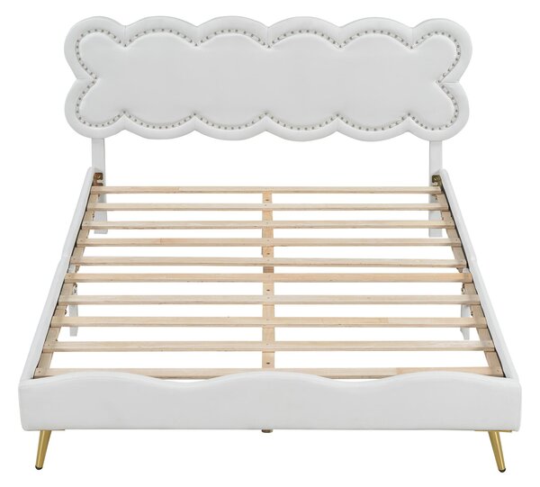 Letto imbottito matrimoniale, testiera cloud, senza materasso, 140×200 cm, Bianco