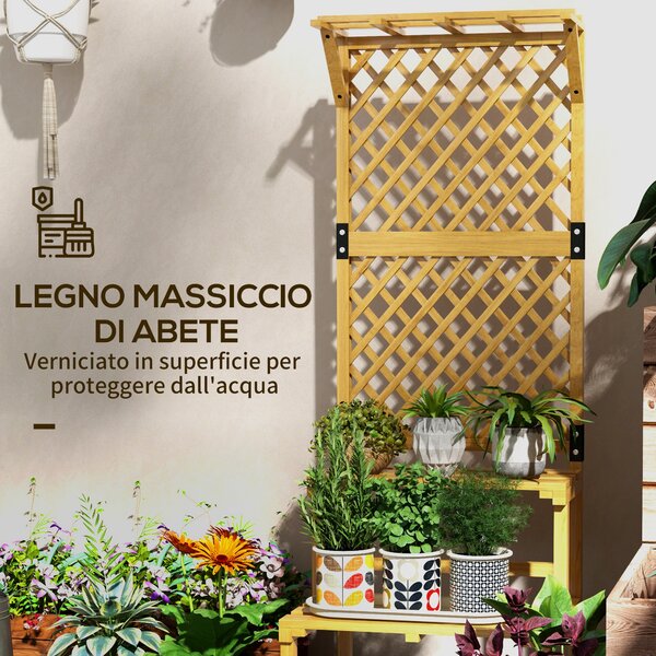 Outsunny Fioriera con Grigliato a 2 Livelli con Tetto e Ripiani a Doghe, in Legno di Abete, 60x50x166 cm|Aosom