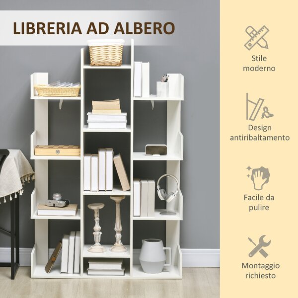 Libreria Ad Albero HOMCOM Con 13 Ripiani - Scaffale Moderno In Legno Per Soggiorno E Ufficio, Bianco - Foto 9