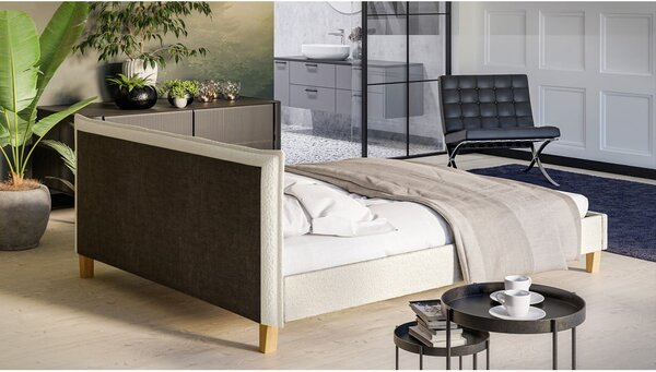 Letto matrimoniale imbottito crema con griglia 160x200 cm Tina - Ropez