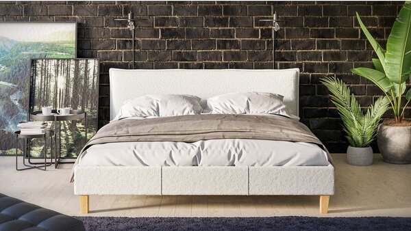 Letto matrimoniale imbottito crema con griglia 160x200 cm Tina - Ropez
