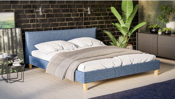 Letto matrimoniale imbottito blu con griglia 180x200 cm Tina - Ropez