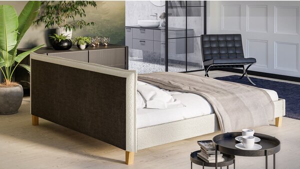 Letto matrimoniale imbottito crema con griglia 180x200 cm Tina - Ropez