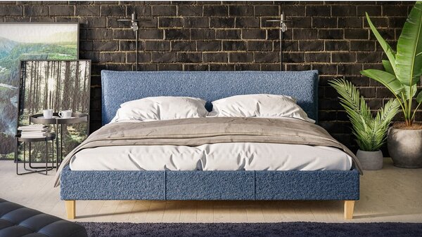 Letto matrimoniale imbottito blu con griglia 180x200 cm Tina - Ropez