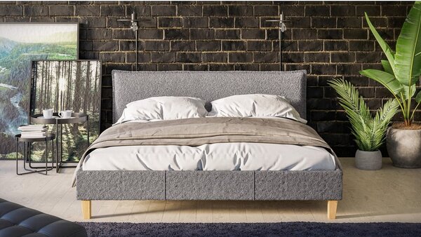Letto matrimoniale imbottito grigio con griglia 160x200 cm Tina - Ropez