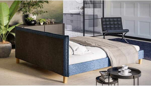 Letto matrimoniale imbottito blu con griglia 180x200 cm Tina - Ropez