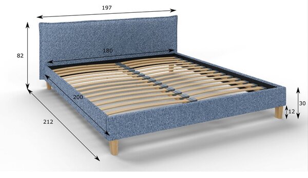 Letto matrimoniale imbottito blu con griglia 180x200 cm Tina - Ropez