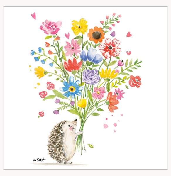 Set di 40 tovaglioli di carta Hedgehog With Flowers