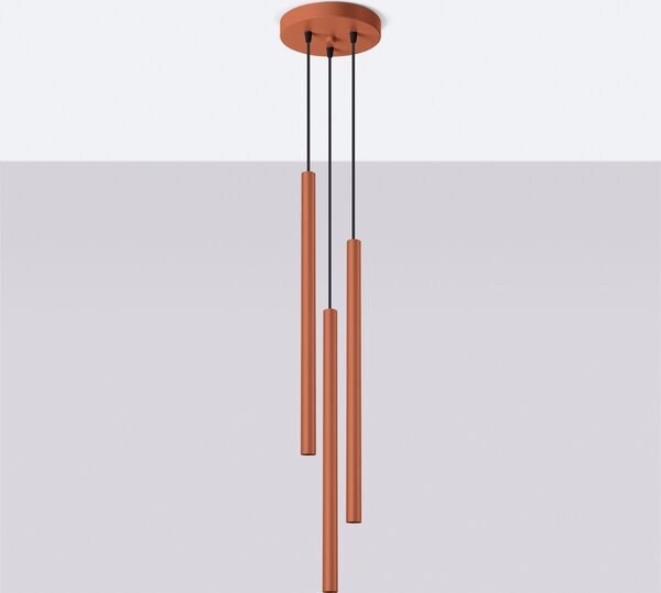 Lampada a sospensione PASTELO 3P rosso ocra 3xG9 8W acciaio 104x19.5x19.5cm Sollux Lighting