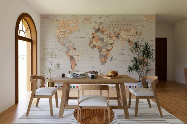 Carta da parati Una mappa politica del mondo con bandiere nei toni del marrone e del beige (in, Carta da parati Buffer, c00004dev2 : Uwalls.it