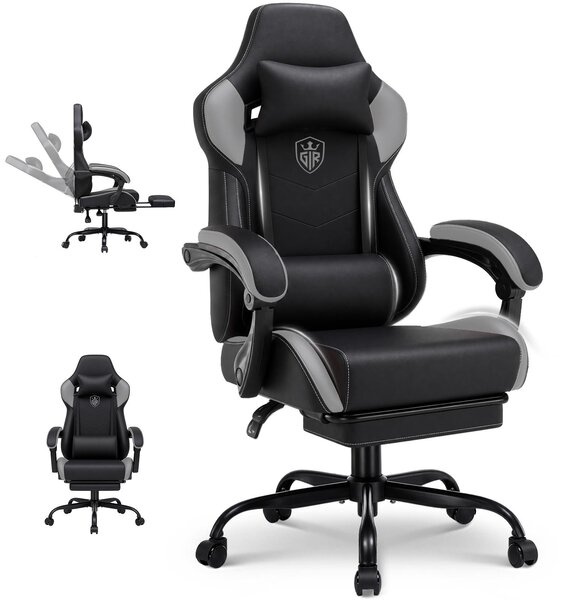 GTPLAYER Sedia da gaming, sedia da ufficio con poggiapiedi, sedia gamer ergonomica con braccioli integrati, sedia da scrivania regolabile in altezza