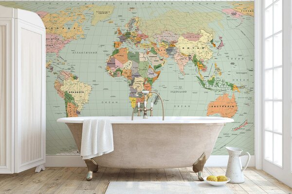 Carta da parati Una mappa politica del mondo a colori con le bandiere, in ucraino, Carta da parati Mappa del Mondo, c00004ukv1 : Uwalls.it