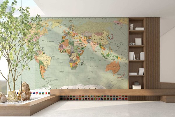 Carta da parati Una mappa politica del mondo a colori con le bandiere, in ucraino, Carta da parati Mappa del Mondo, c00004ukv1 : Uwalls.it