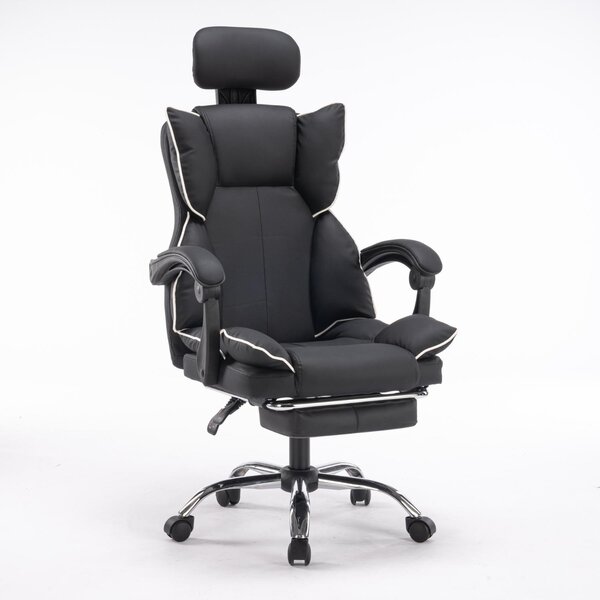 Sedia da ufficio LEON, poltrona da ufficio ergonomica girevole, struttura in acciaio rinforzato, seduta regolabile in altezza, rivestimento nero, per ufficio e home office