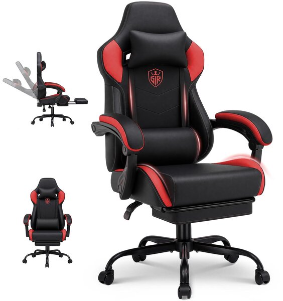 GTPLAYER Sedia da gaming, sedia da ufficio con poggiapiedi, sedia gamer ergonomica con braccioli integrati, sedia da scrivania regolabile in altezza