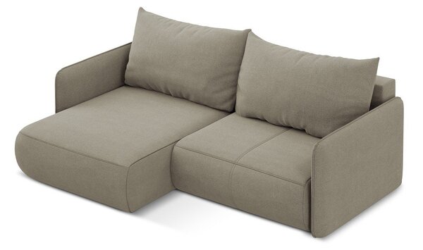 Divano angolare beige allungabile/con contenitore (con penisola a sinistra) Nanea – Makamii