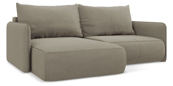 Divano angolare beige allungabile/con contenitore (con penisola a sinistra) Nanea – Makamii