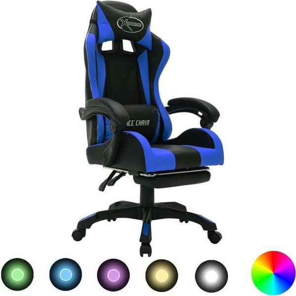 Sedia da gioco con luci LED RGB in ecopelle blu e nera