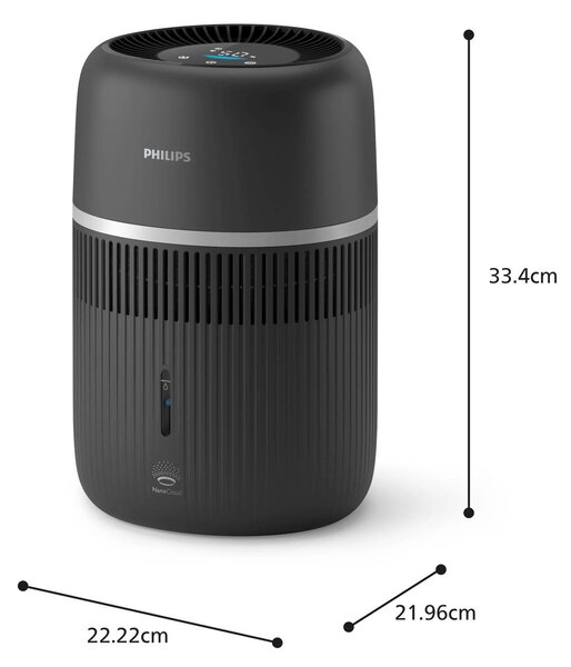 Philips Umidificatore d'Aria Ultrasonico Capacit 3.5 Litri Capacit di umidificazione 300 ml/h per Ambienti fino a 44 m2 con Timer colore Nero - H