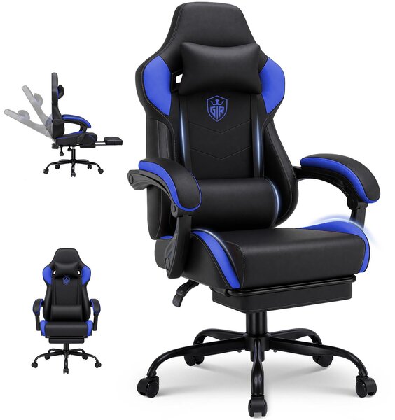 GTPLAYER Sedia da gaming, sedia da ufficio con poggiapiedi, sedia gamer ergonomica con braccioli integrati, sedia da scrivania regolabile in altezza