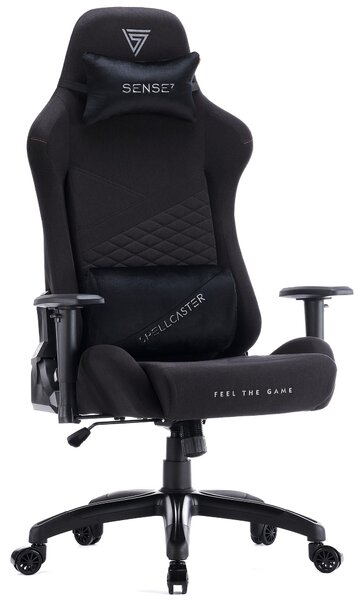 SENSE7 Spellcaster SENSHI XL Sedia da gaming in tessuto nero - Sedia da ufficio ergonomica per persone di corporatura robusta, 160 kg, poltrona direzionale con schiuma a freddo e braccioli 2D
